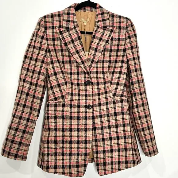 NWT NEW Michael Kors Two-Button Bold Plaid Wool Blazer - Picture 4 of 13